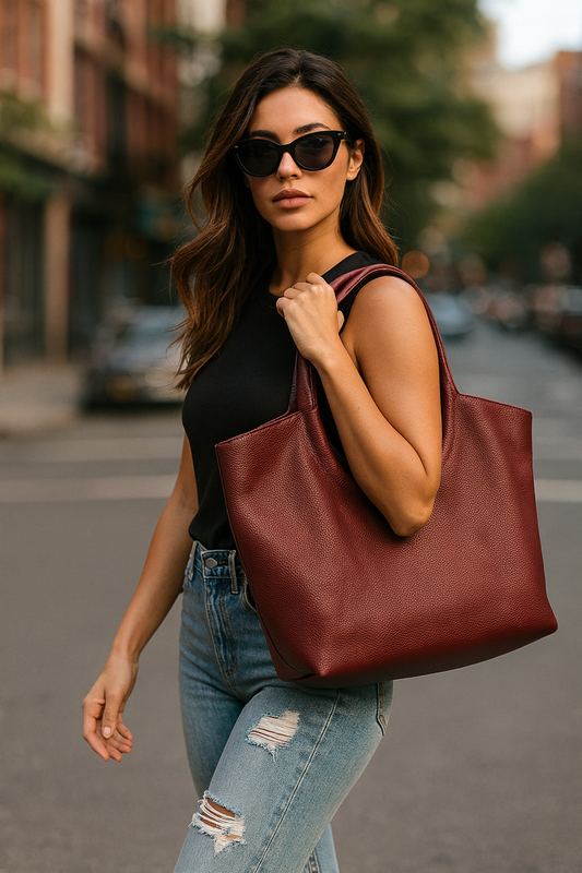 Bolso Tote de Piel Burdeos