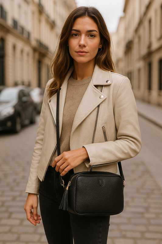 Bolso Bandolera de Piel Auténtica – Negro