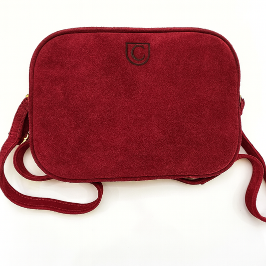 Bolso bandolera de ante burdeos en piel de vacuno