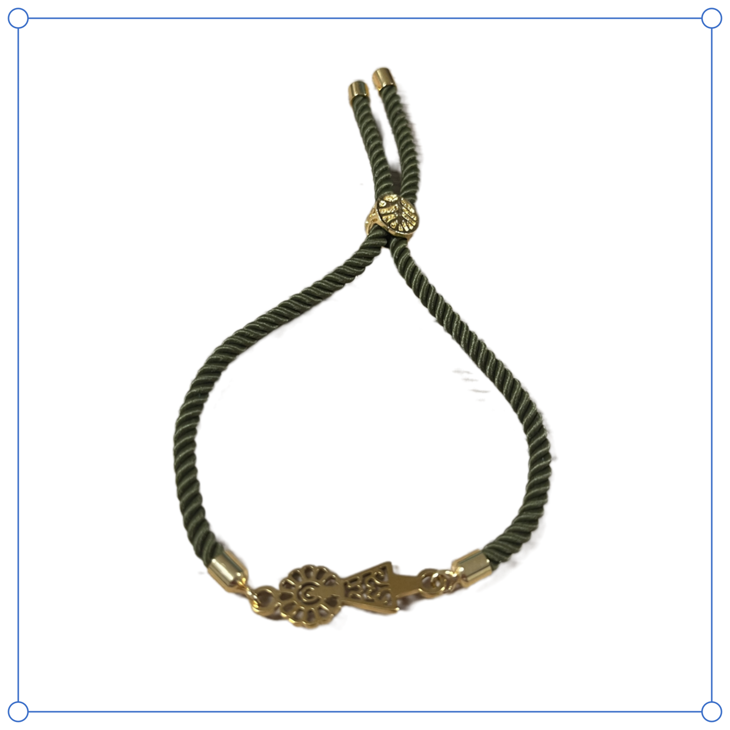 Pulsera Virgen del Pilar | Cordón verde y detalles dorados