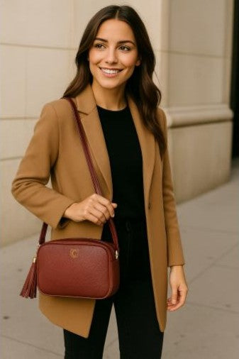 Bolso Bandolera de Piel Auténtica Burdeos